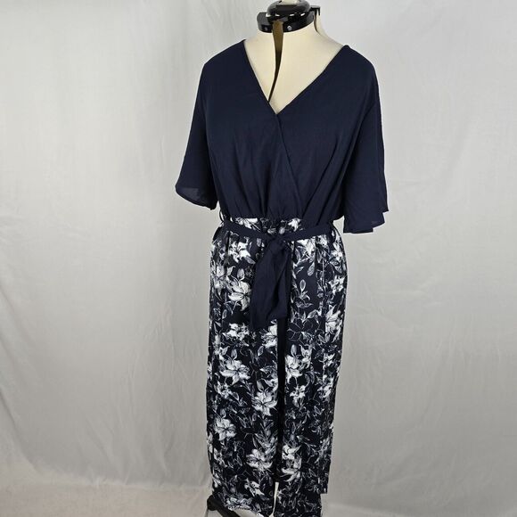 Bloomchic Dress Women's 2X Blue White Floral Patchwork Surplice Neck Ruffles NWT - Picture 9 of 15